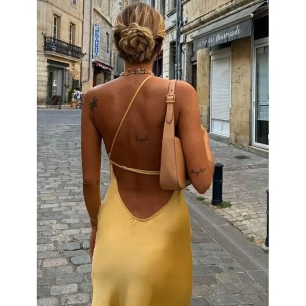 Commense Moonlight Open Back‎ Satin Slit Long Dress Size Large